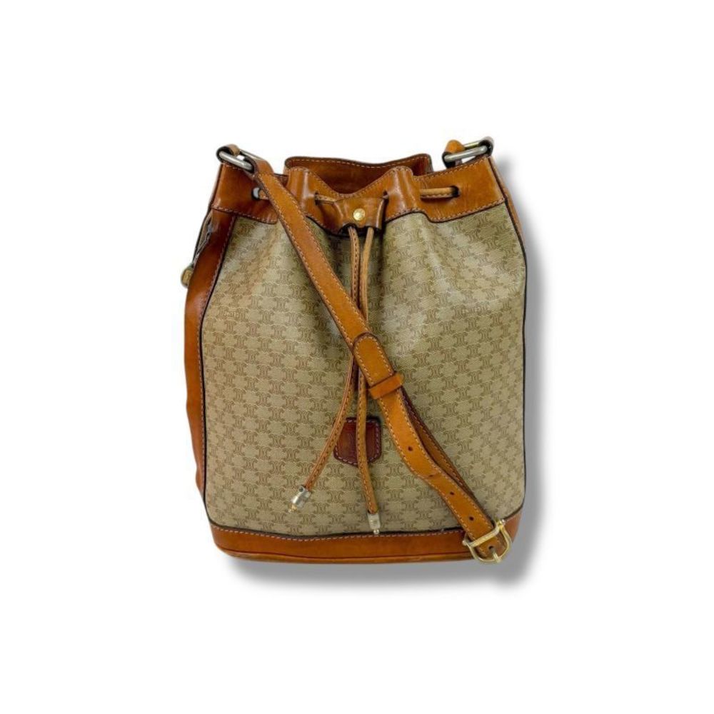 Celine Drawstring Shape Shoulder Bag Beige Brown … - image 1